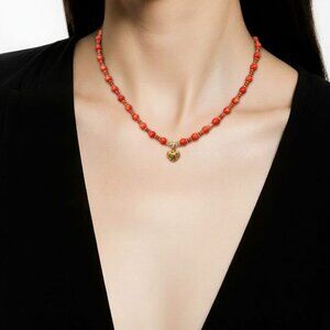 Red Gemstone Necklace – Boho Chic Statement Jewelry with Gold Accents